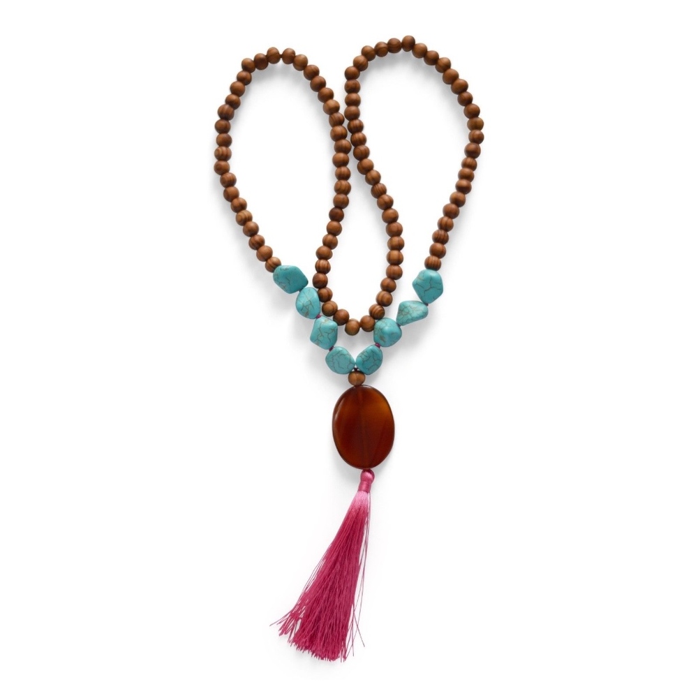 NEW Tassel Necklace wood bead Long Turquoise GIFT